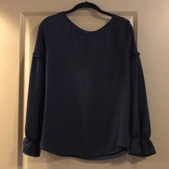 NWOT Navy Ann Taylor ruffle sleeve blouse - Picture 7 of 8